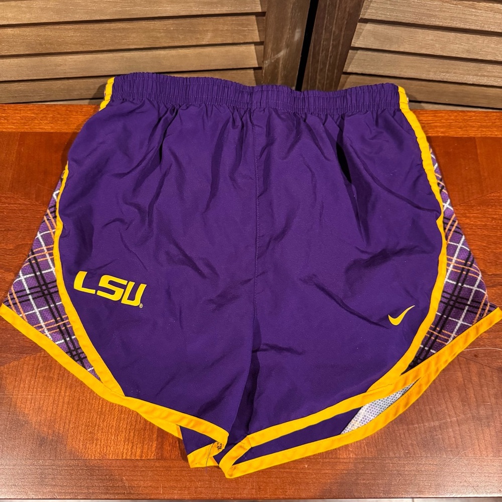NIKE LSU Tigers Shorts Women's Small Purple Yellow Running Lined Dri Fit